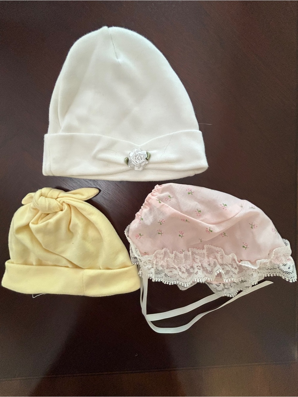 Vintage Doll Hat Lot Baby Bonnets Caps Lace Floral Accessories Set of 3